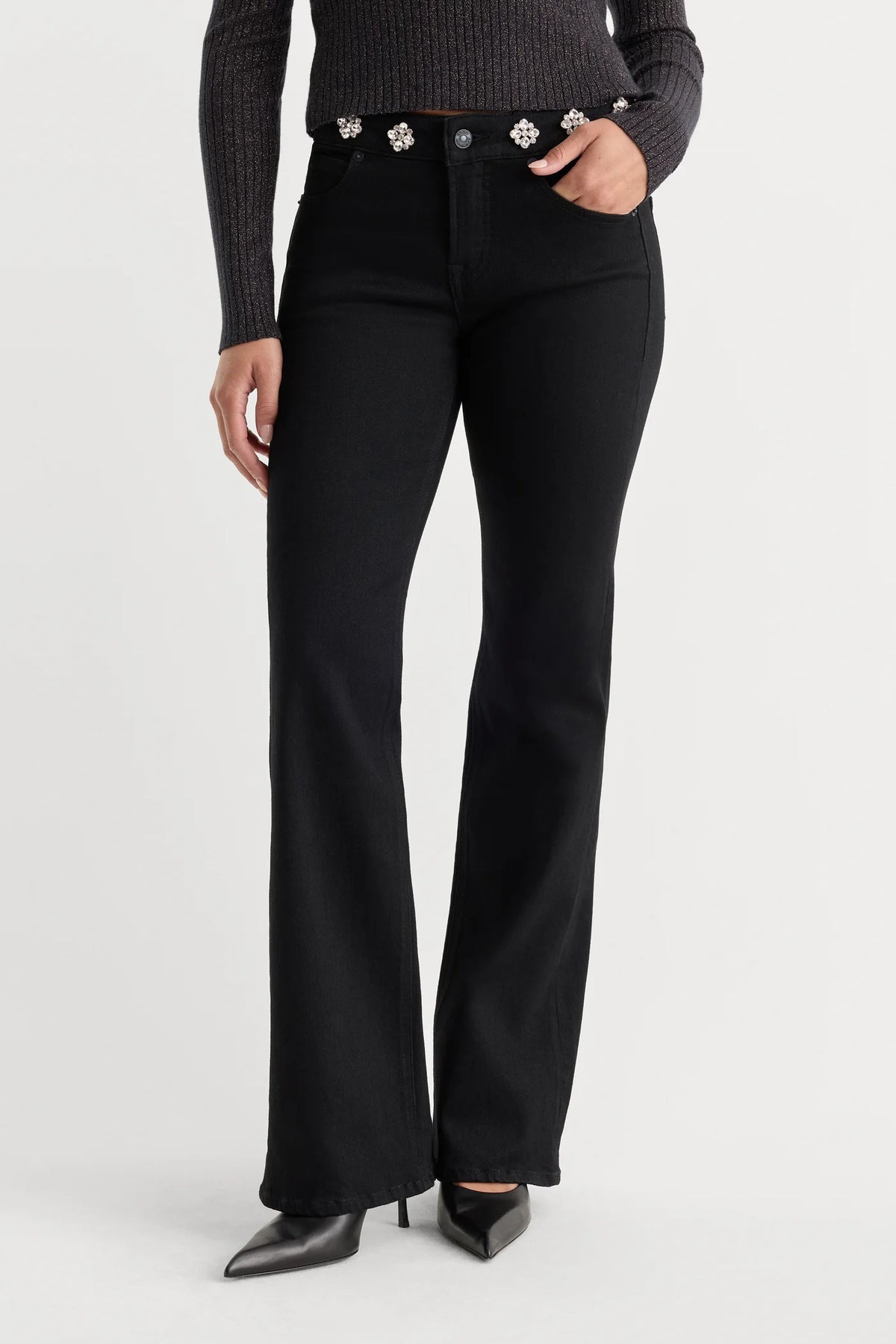Good American Embellished Good Low Rise Bootcut Jean - Black