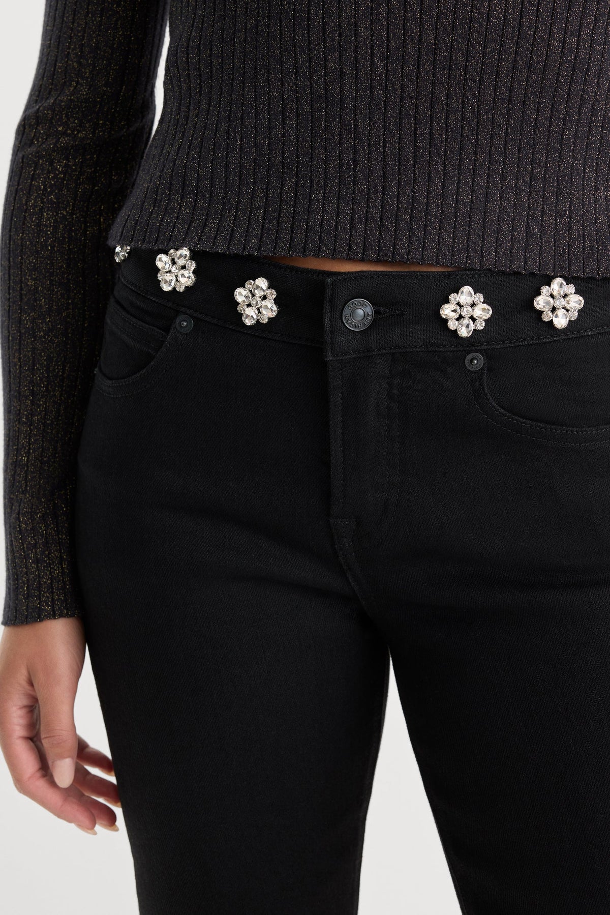 Good American Embellished Good Low Rise Bootcut Jean - Black