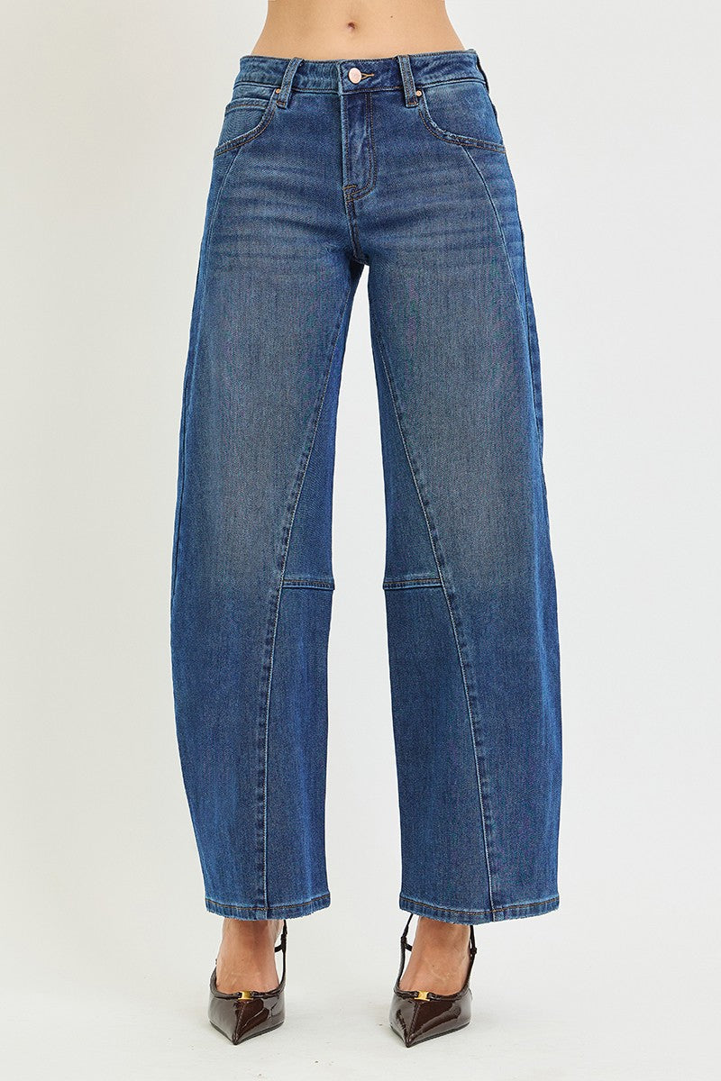 Risen Slouchy Barrel Twisted Seam Detail Jeans - Dark