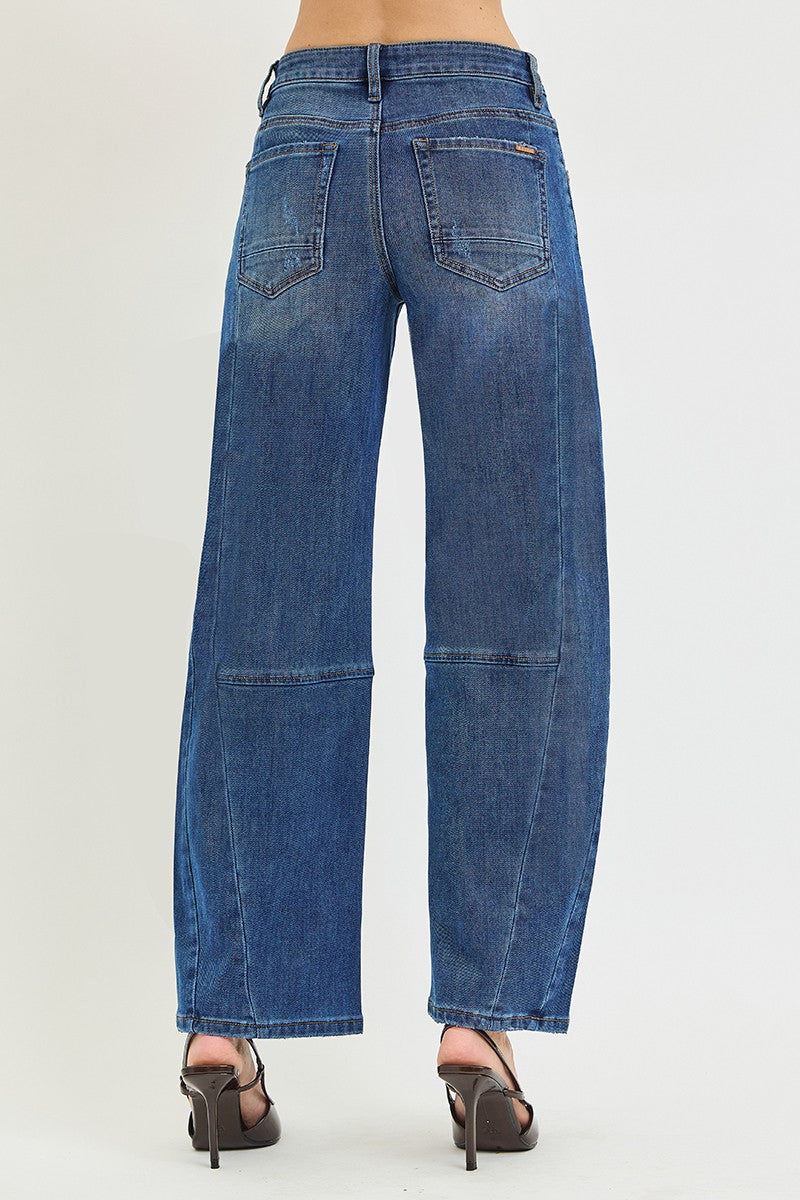 Risen Slouchy Barrel Twisted Seam Detail Jeans - Dark
