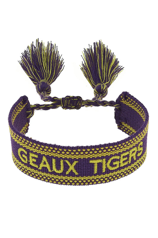 LSU Tigers Woven Tassel Bracelet in Purple/Yellow