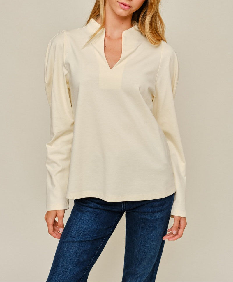 Use Your Voice Shoulder Puff Detail Solid Blouse - Ivory