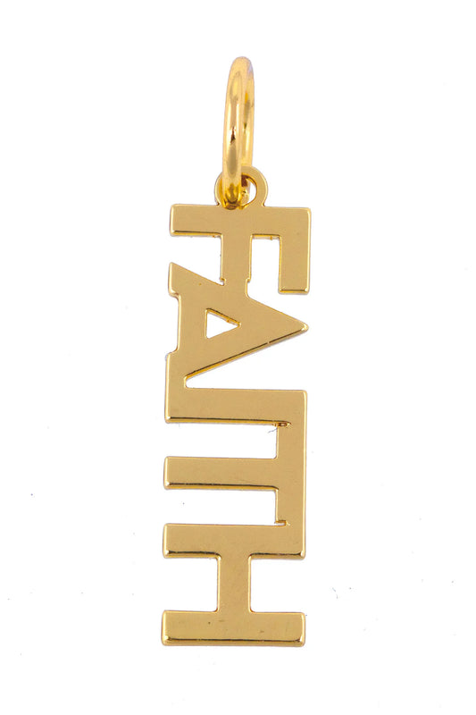 "Faith" Block Letter Charm in Shiny Gold