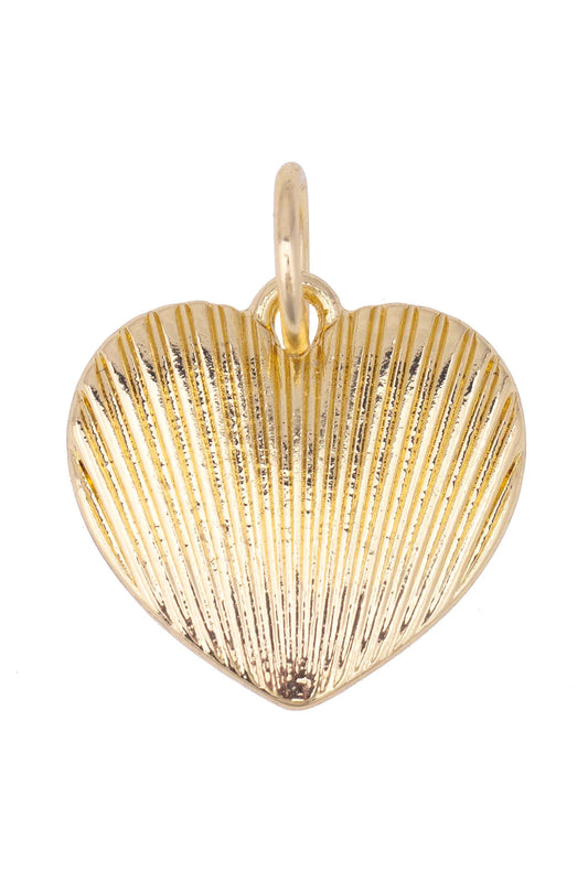 Ribbed Heart Charm In Shiny Gold