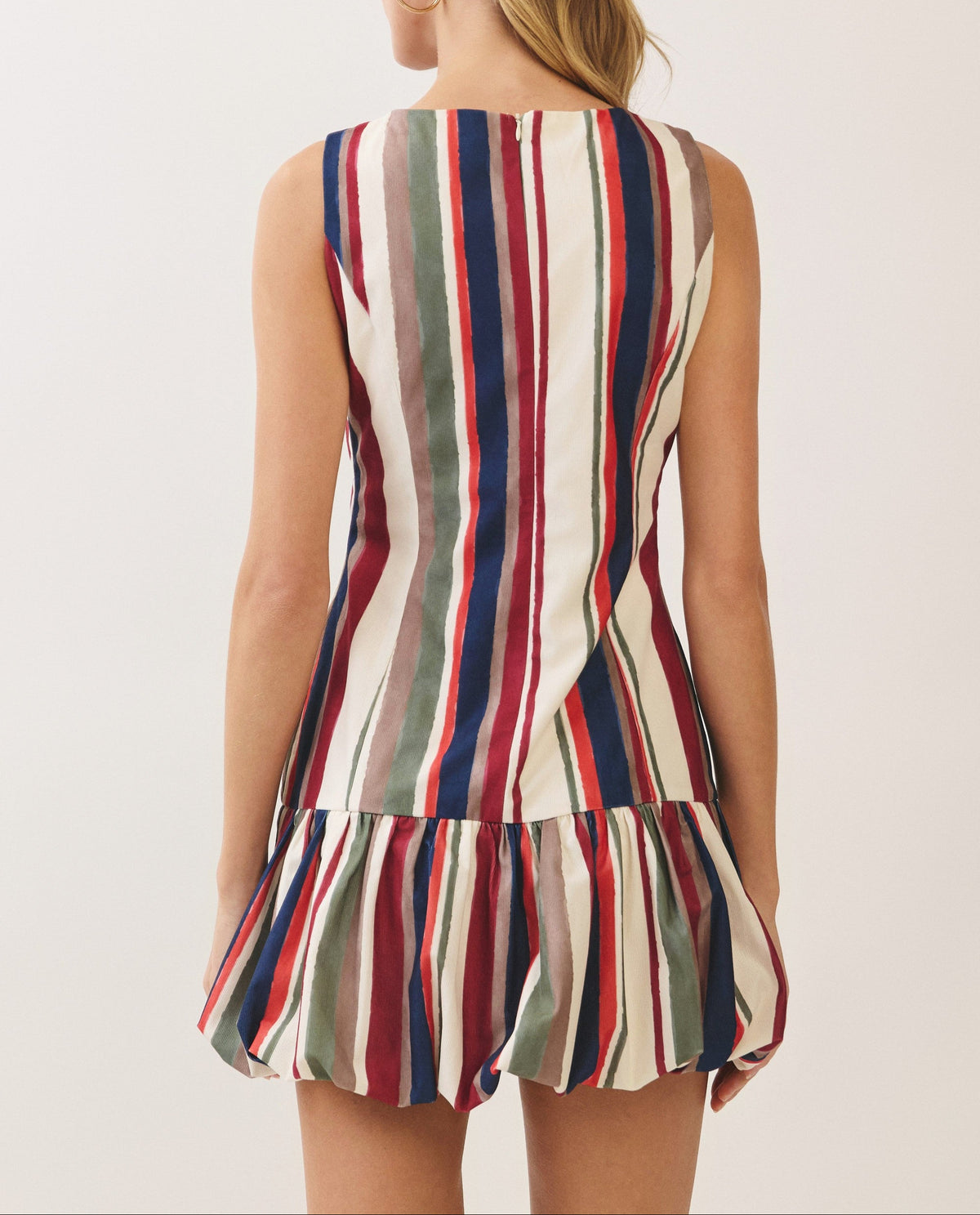 Best Way Striped Bubble Hem Dress - Cream