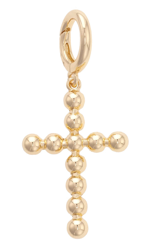 Beaded Cross Pendant Charm in Shiny Gold