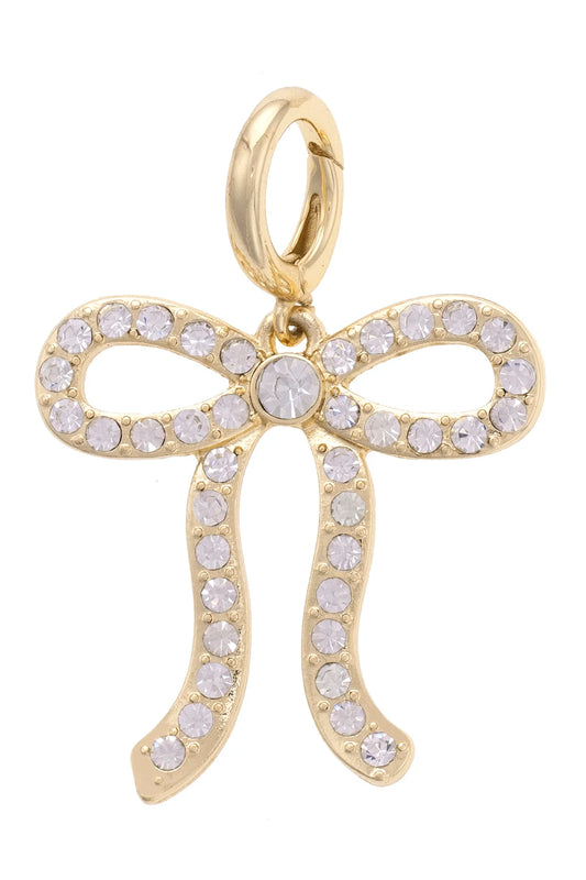 Pave Looped Bow Pendant Charm in Shiny Gold