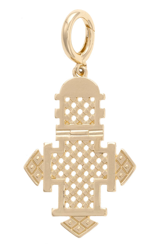 Ethiopian Cross Pendant Charm in Shiny Gold
