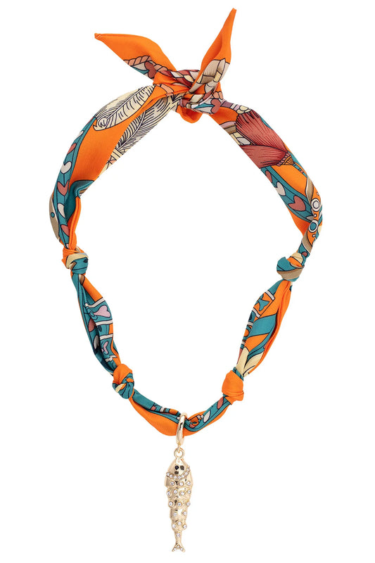 Colette Pave Sardine Scarf Necklace - Orange Teal