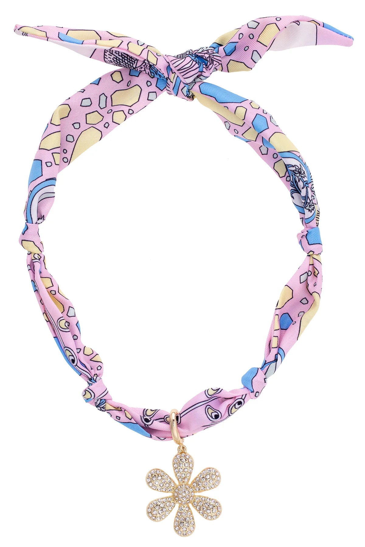 Scarlett Pave Daisy Scarf Necklace in Light Pink/Light Blue/Yellow