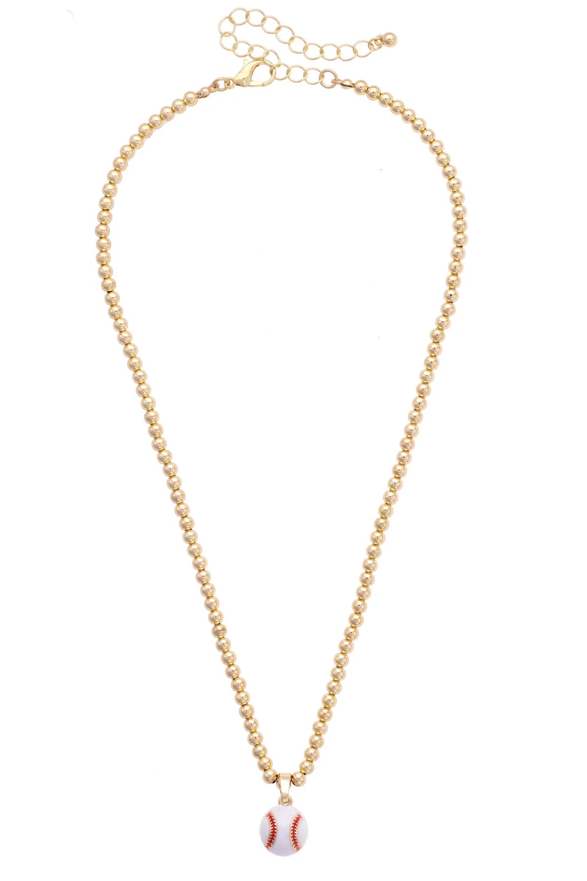 Baseball Enamel Ball Bead Necklace in Shiny Gold