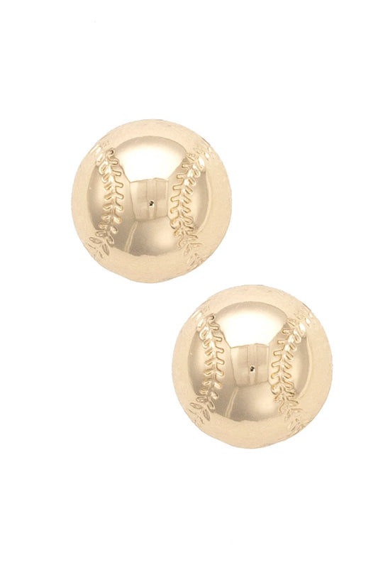 Baseball Stud Earrings in Shiny Gold