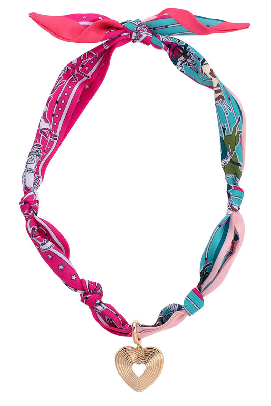 Sophia Glowing Heart Scarf Necklace in Fuchsia/Turquoise/White