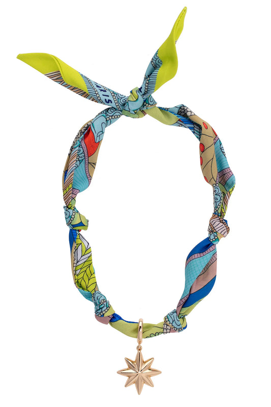 Nova North Star Scarf Necklace - Lime Green/Blue/White