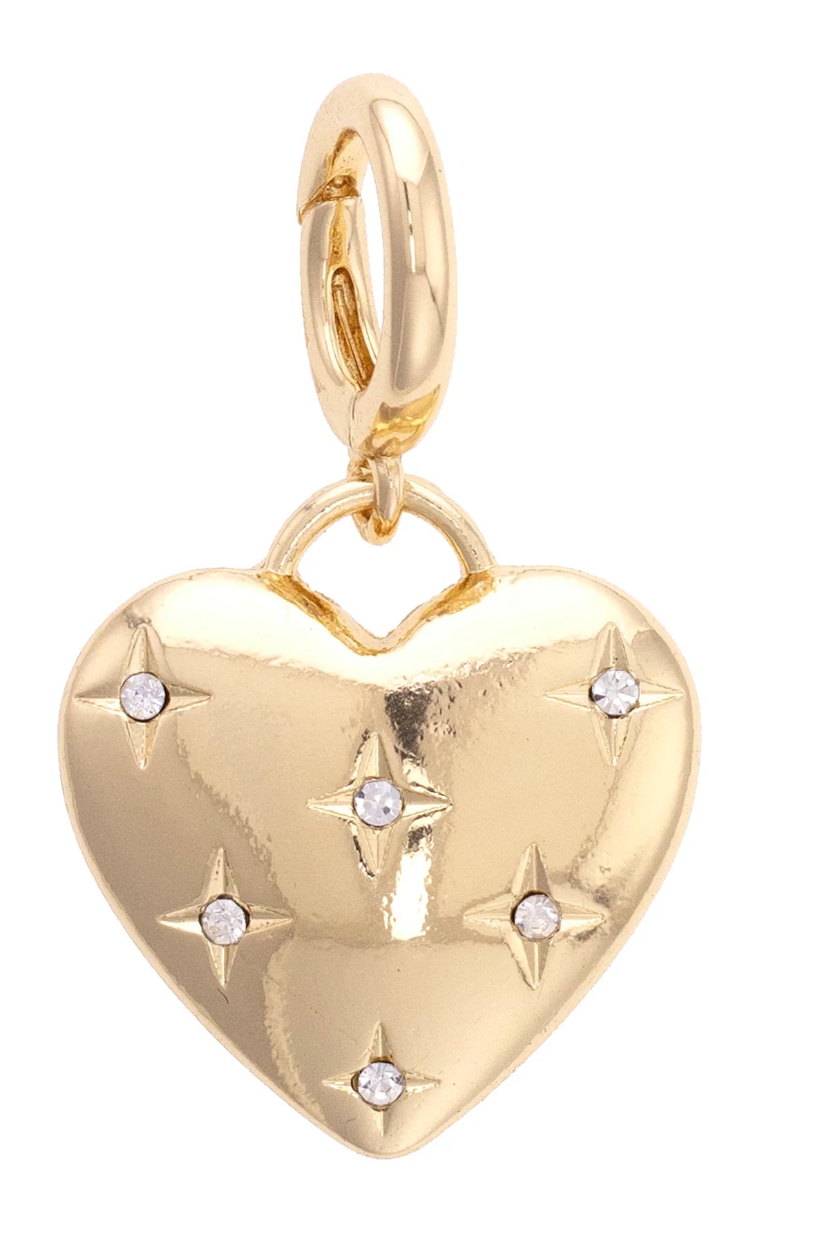 Rhinestone Heart Pendant Charm in Shiny Gold