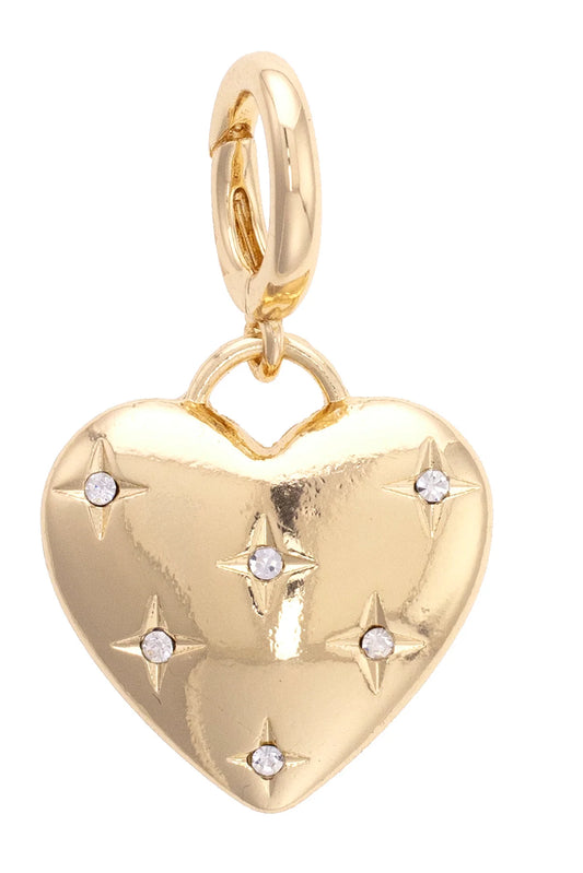 Rhinestone Heart Pendant Charm in Shiny Gold