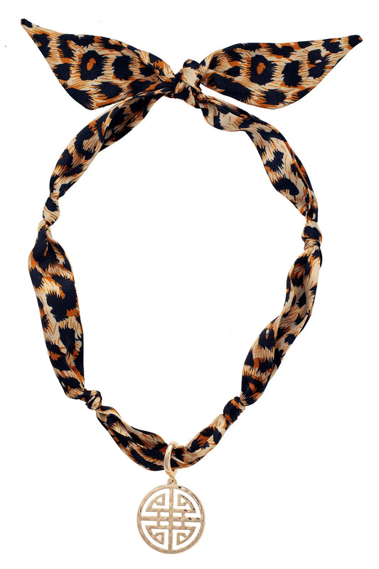 Mala Greek Keys Scarf Necklace - Leopard