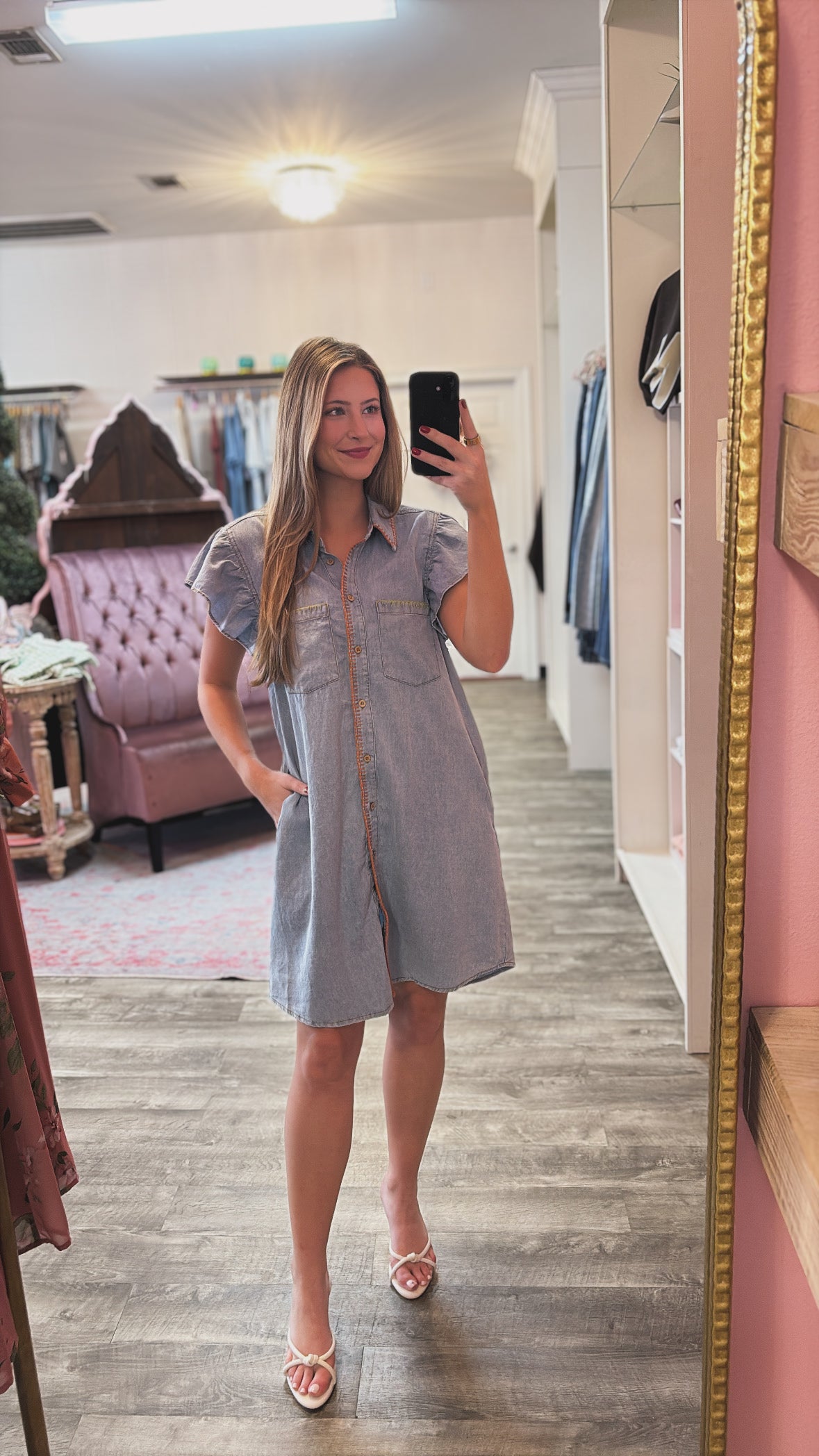 Take Home Flutter Sleeve Mini Dress - Denim