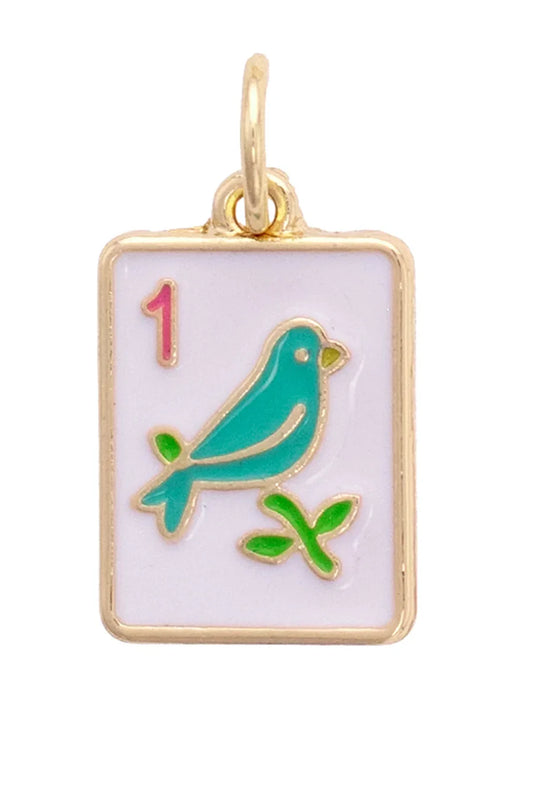Sparrow Mahjong Tile Charm - White & Teal