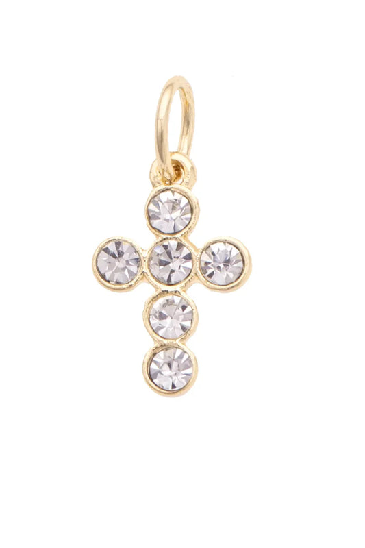 Rhinestone Cross Charm - Shiny Gold