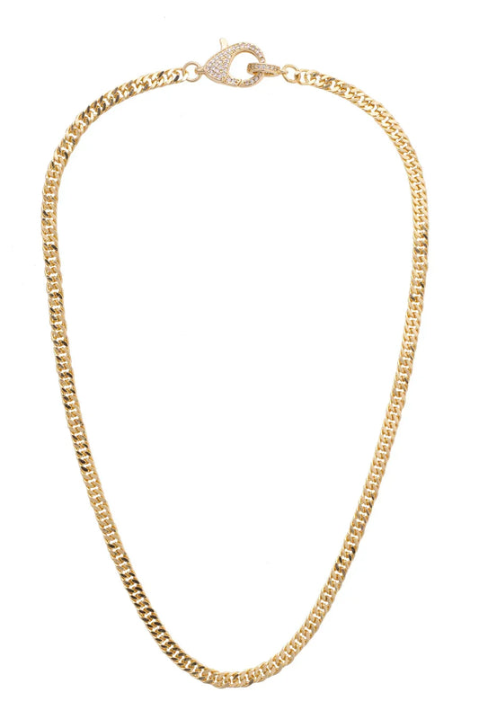 Maggie Pave Carabiner Charm Necklace Base - Shiny Gold