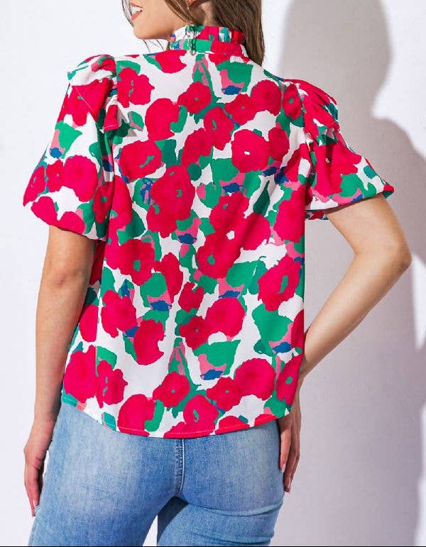 Serving Looks Printed Woven Top - Ivory Multi