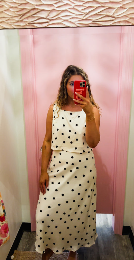 The Julia Polka Dot Midi Skirt - Cream