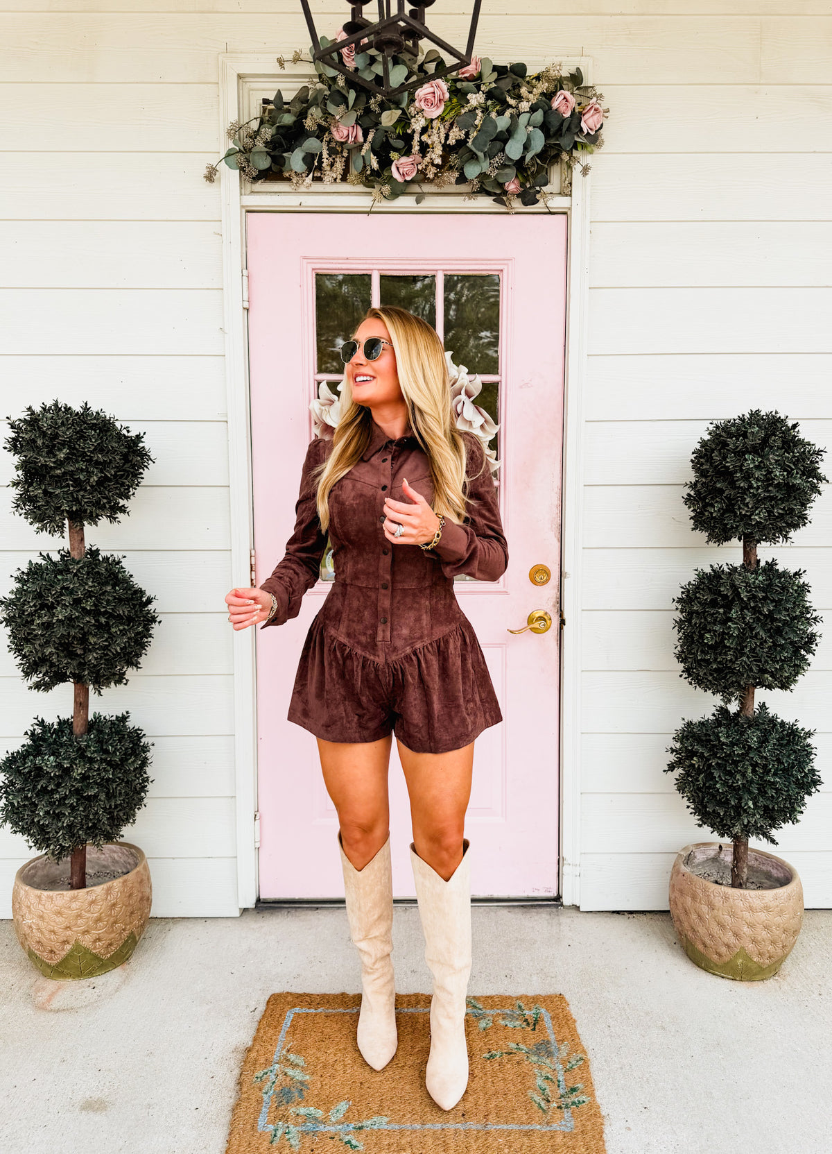 Plus One Long Sleeve Collar Romper - Chocolate