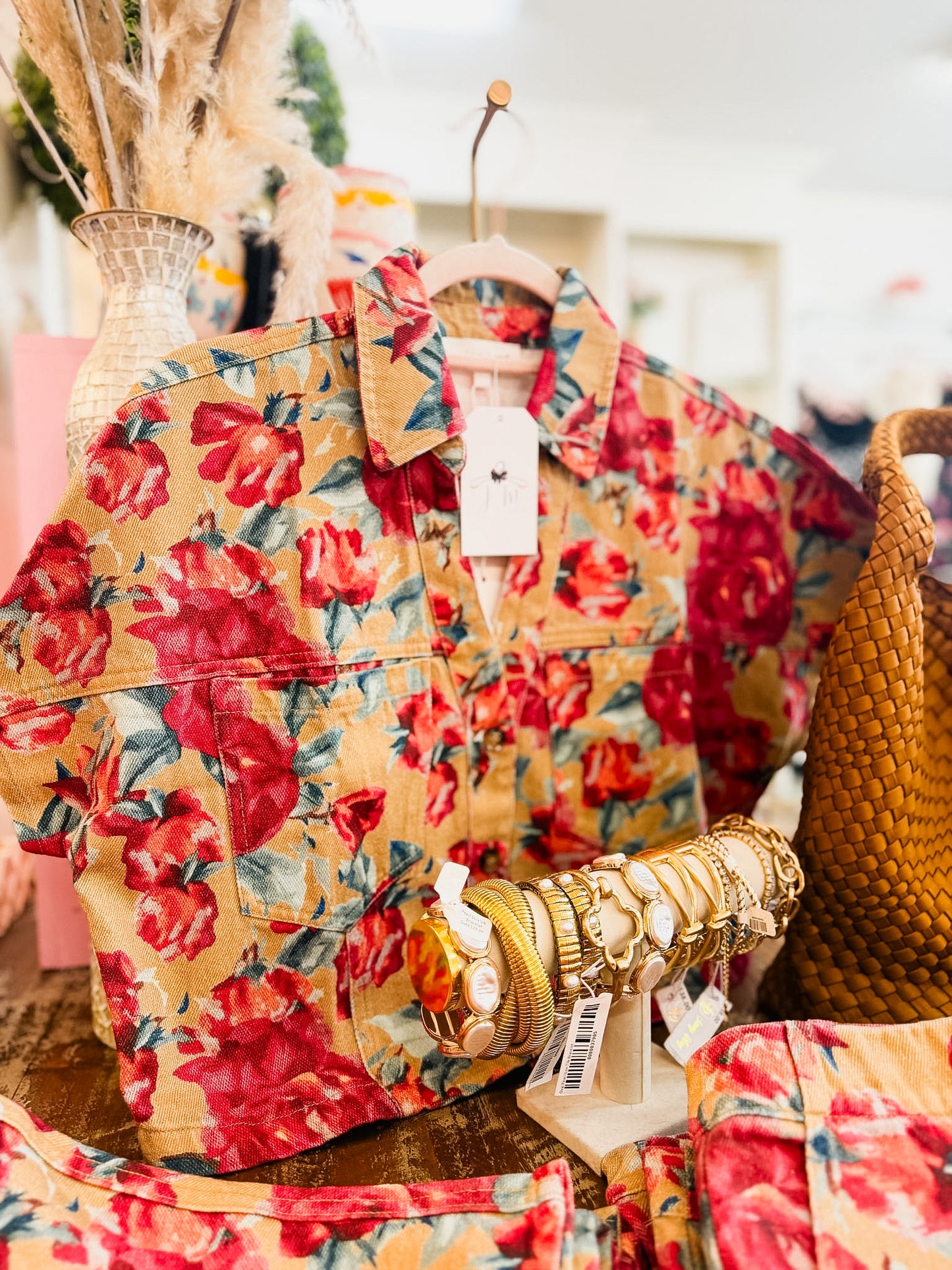 Big Dreams Floral Print Short Sleeve Cropped Top - Camel