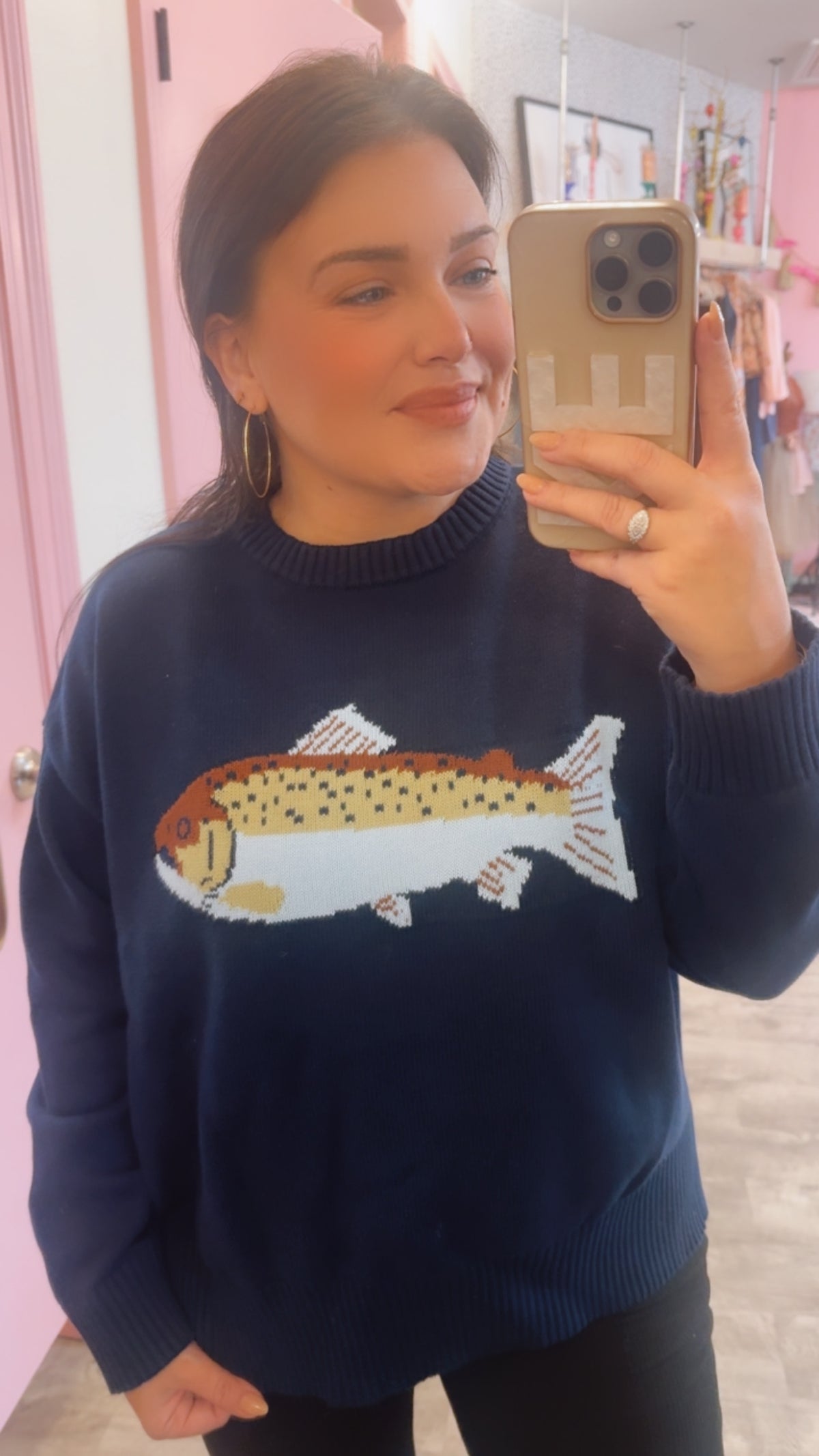 Nice Catch Fish Sweater - Navy