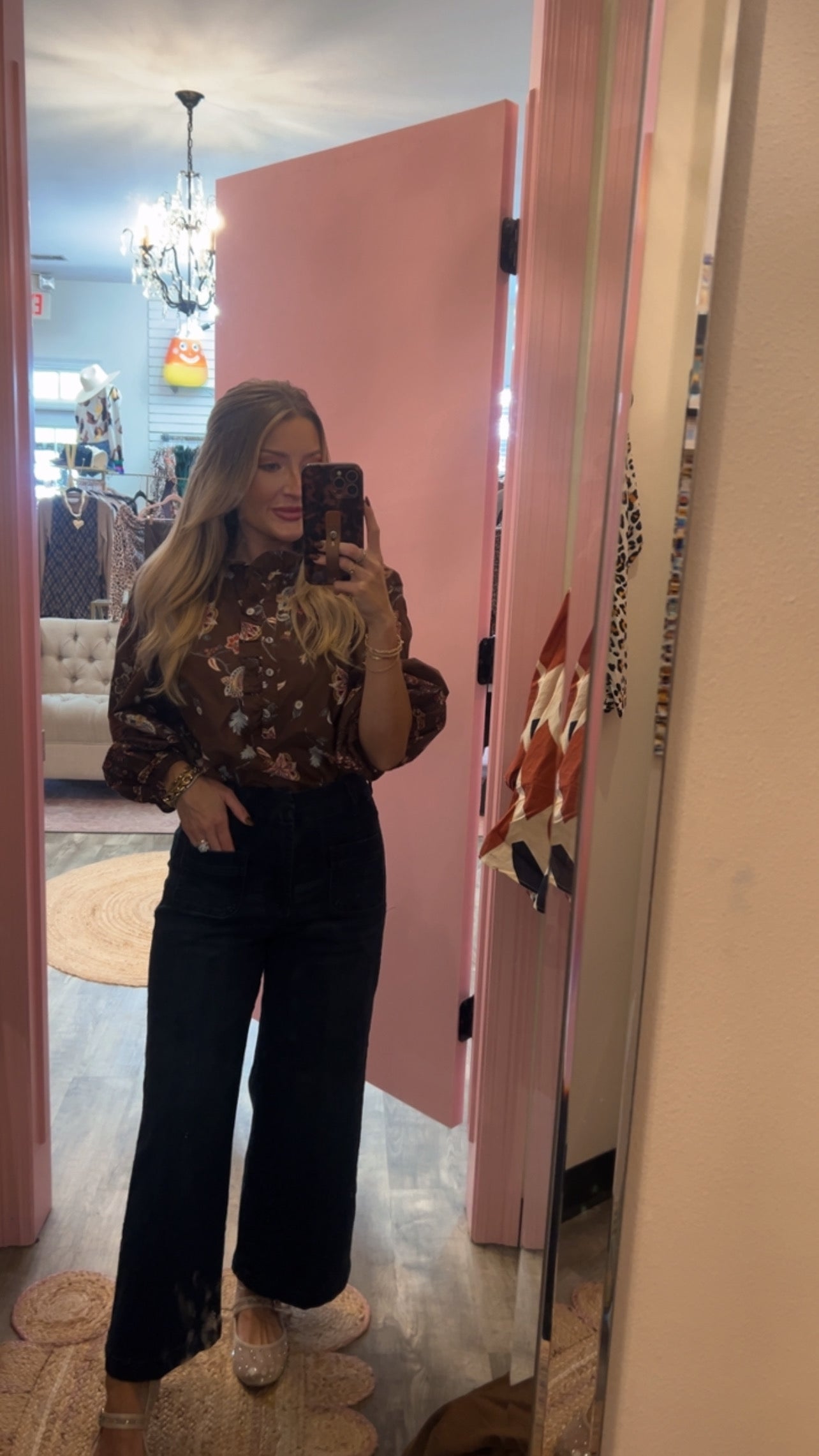 Forward Thinking Floral Ruffle Collar Top - Brown