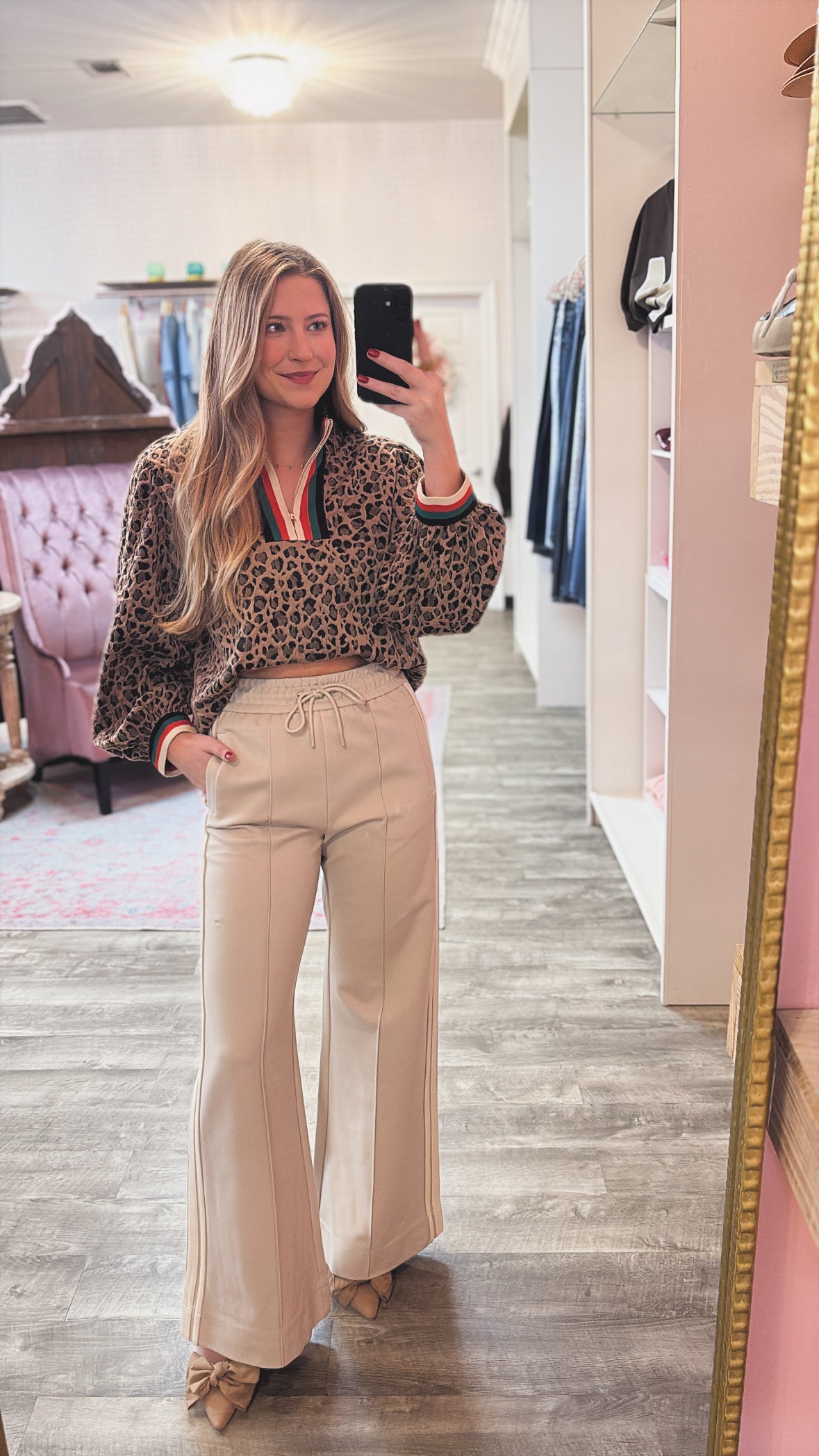 Power Move Zip Up Textured Leopard Top - Brown