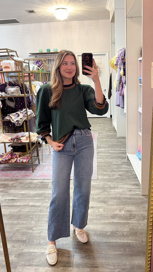 Clean Slate Ruffle Edge Detail Solid Top - Hunter Green