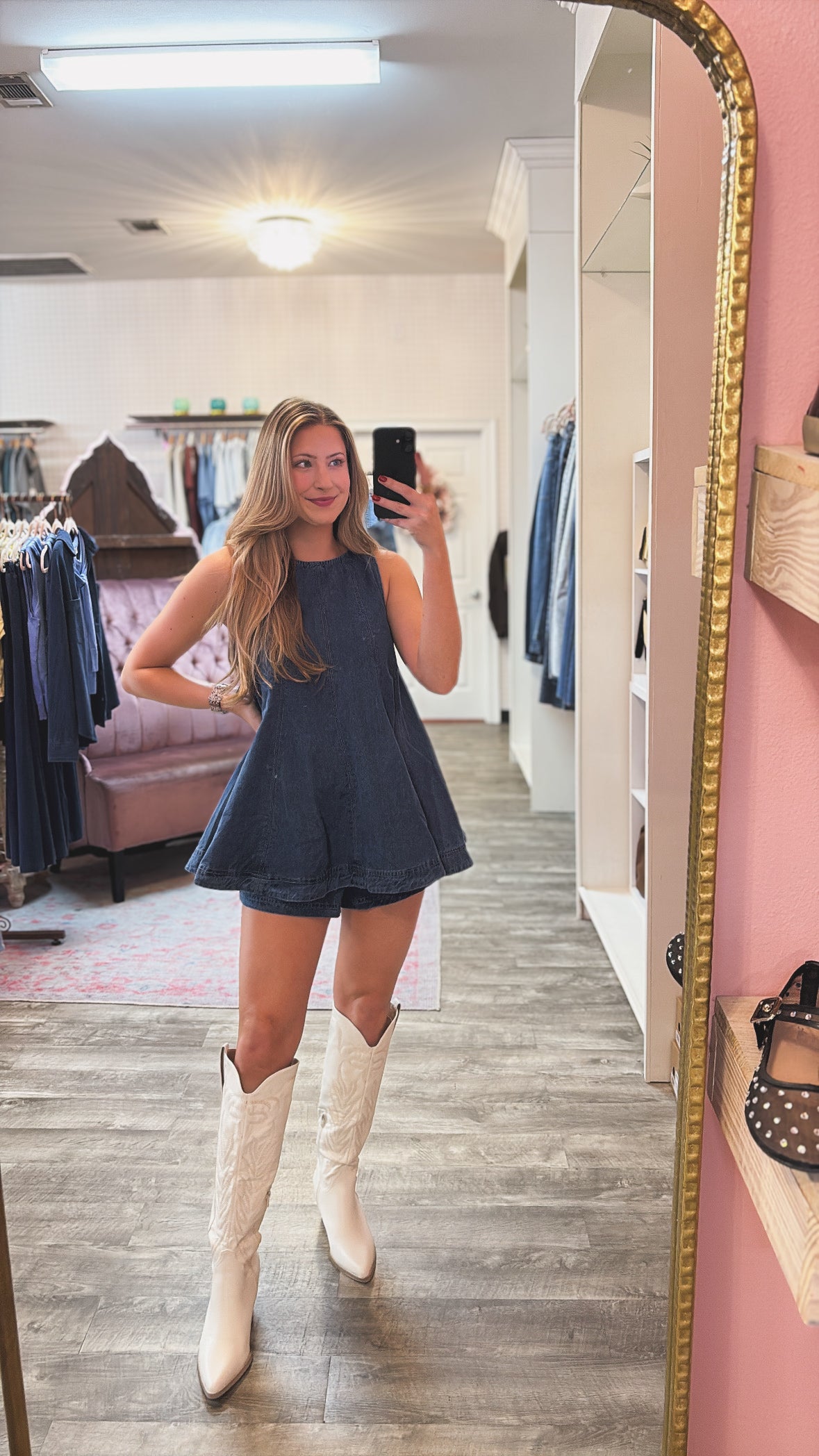 Light Shine Sleeveless Flared A-Line Top - Dark Denim