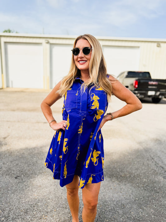 Southern Breeze Crawling Tiger Sleeveless Dress - Purple