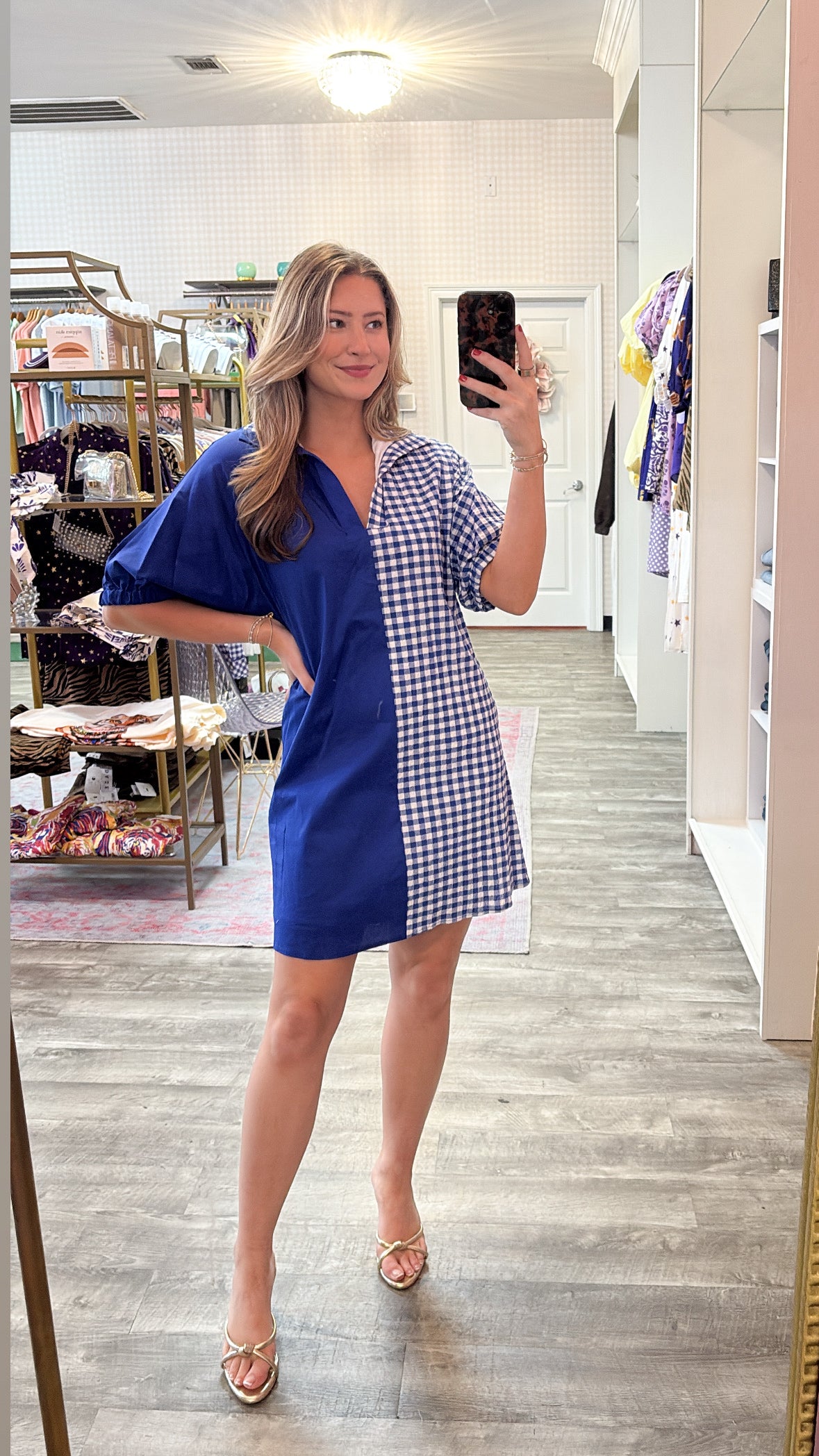 More Than Charlotte Drop Shoulder Dress - Royal Multi Gingham