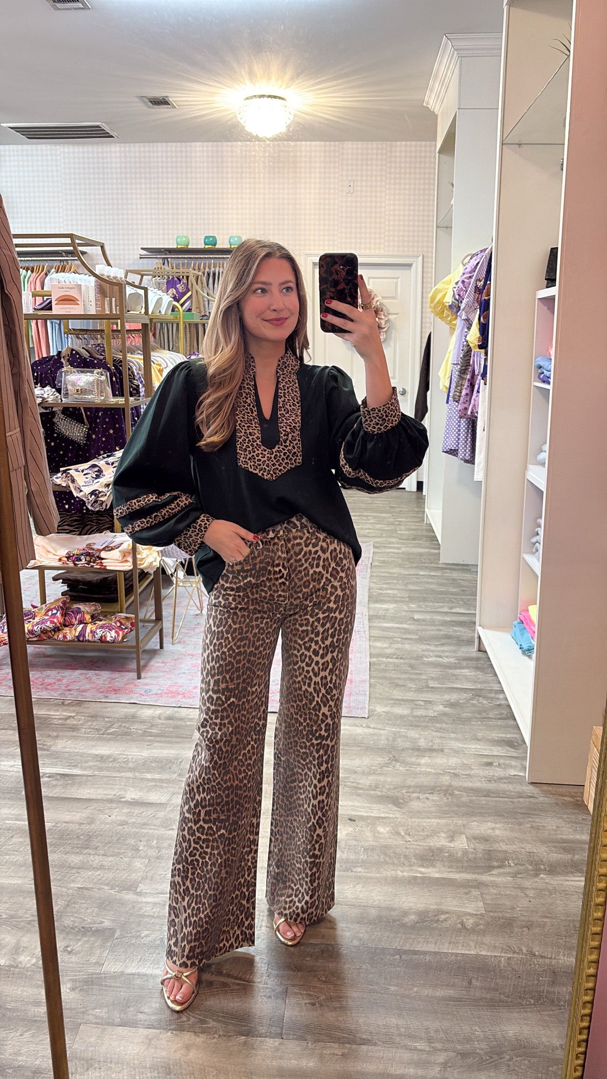 Always Dreaming Animal Print Accent Top - Hunter Green