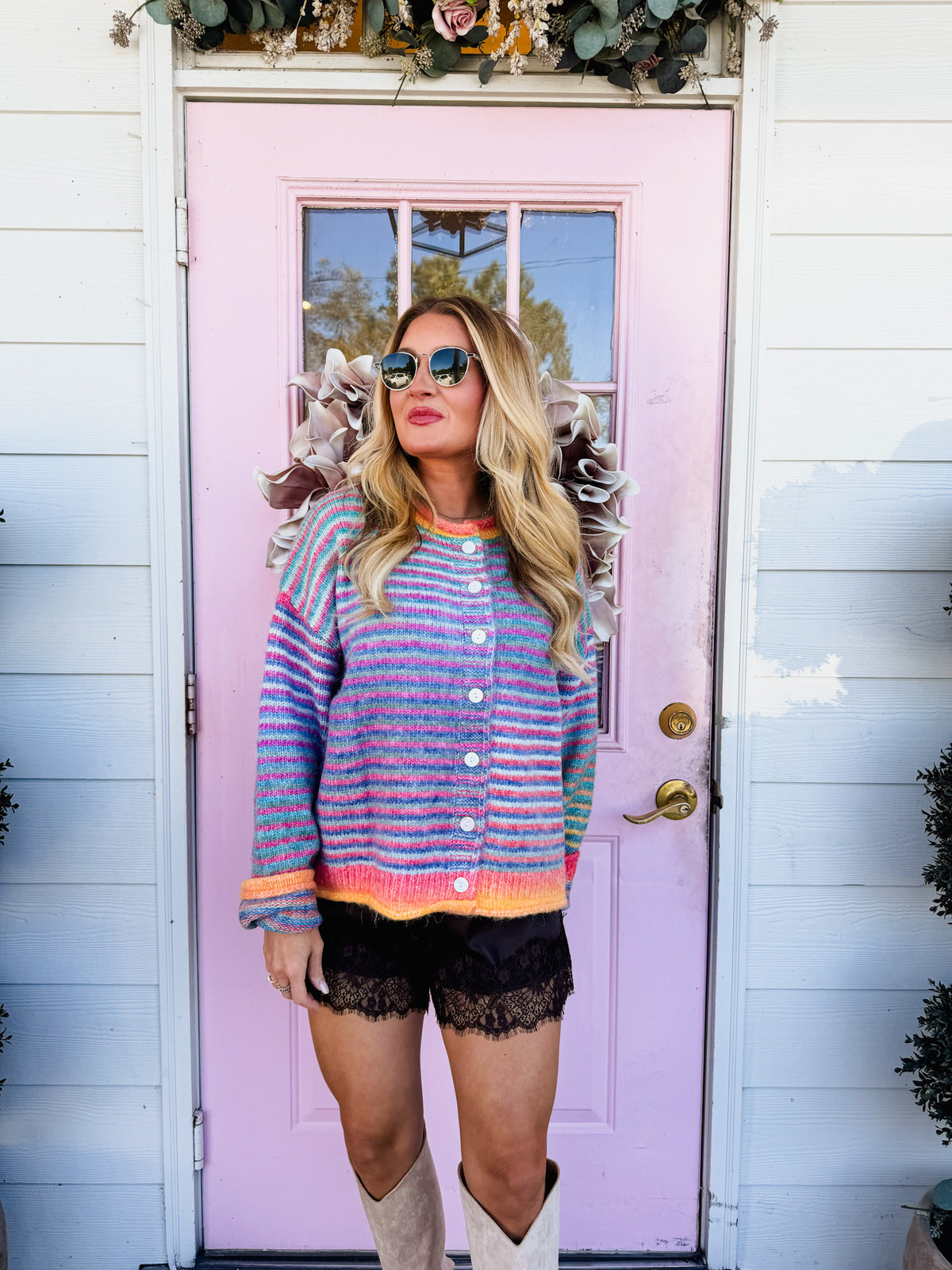 Early Riser Multi Colored Button Up Cardigan - Teal Mix