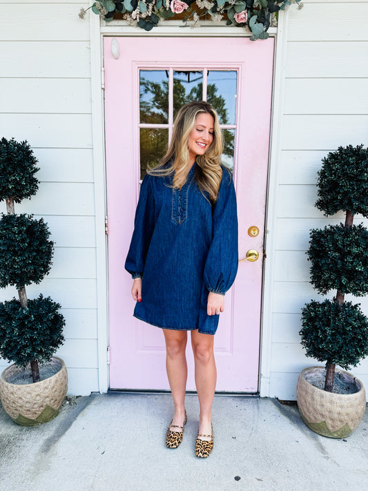 Boot Scootin' Washed Denim Dress - Dark Indigo