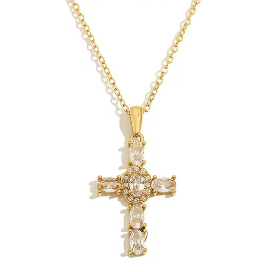 Cross Oval Cz Necklace