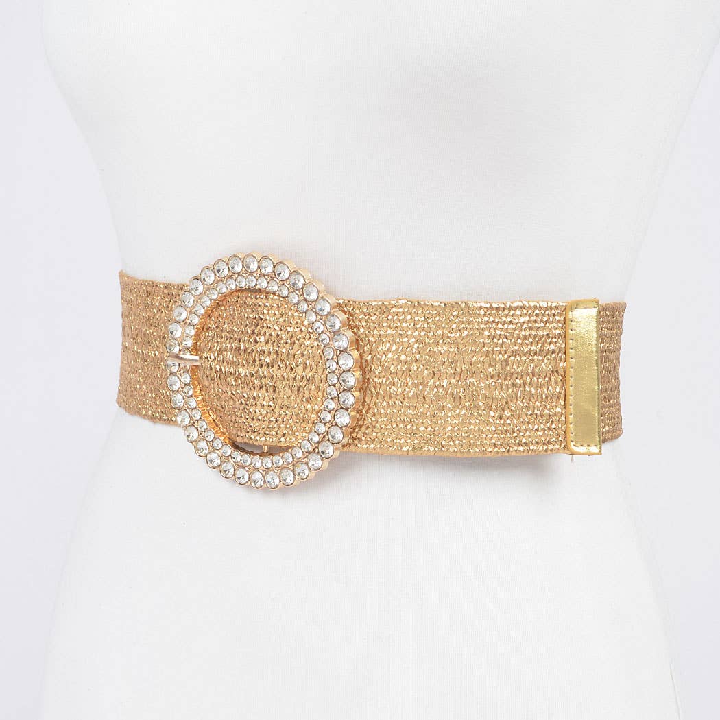 Rhinestone Elastic Belt - Gold