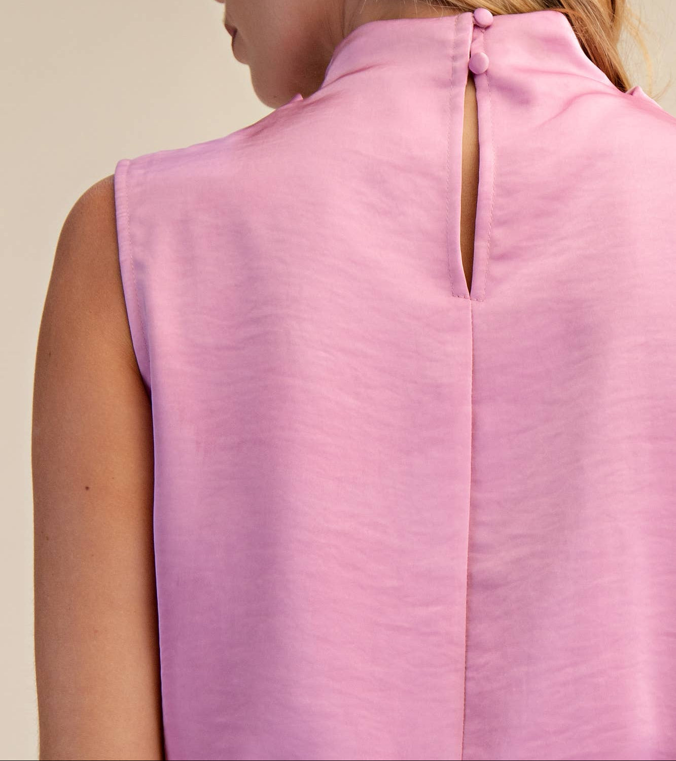 Heart Eyes Draping High-Neck Sleeveless Top - Pink