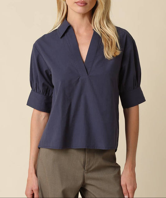 Ella Puff Sleeve Blouse - Navy