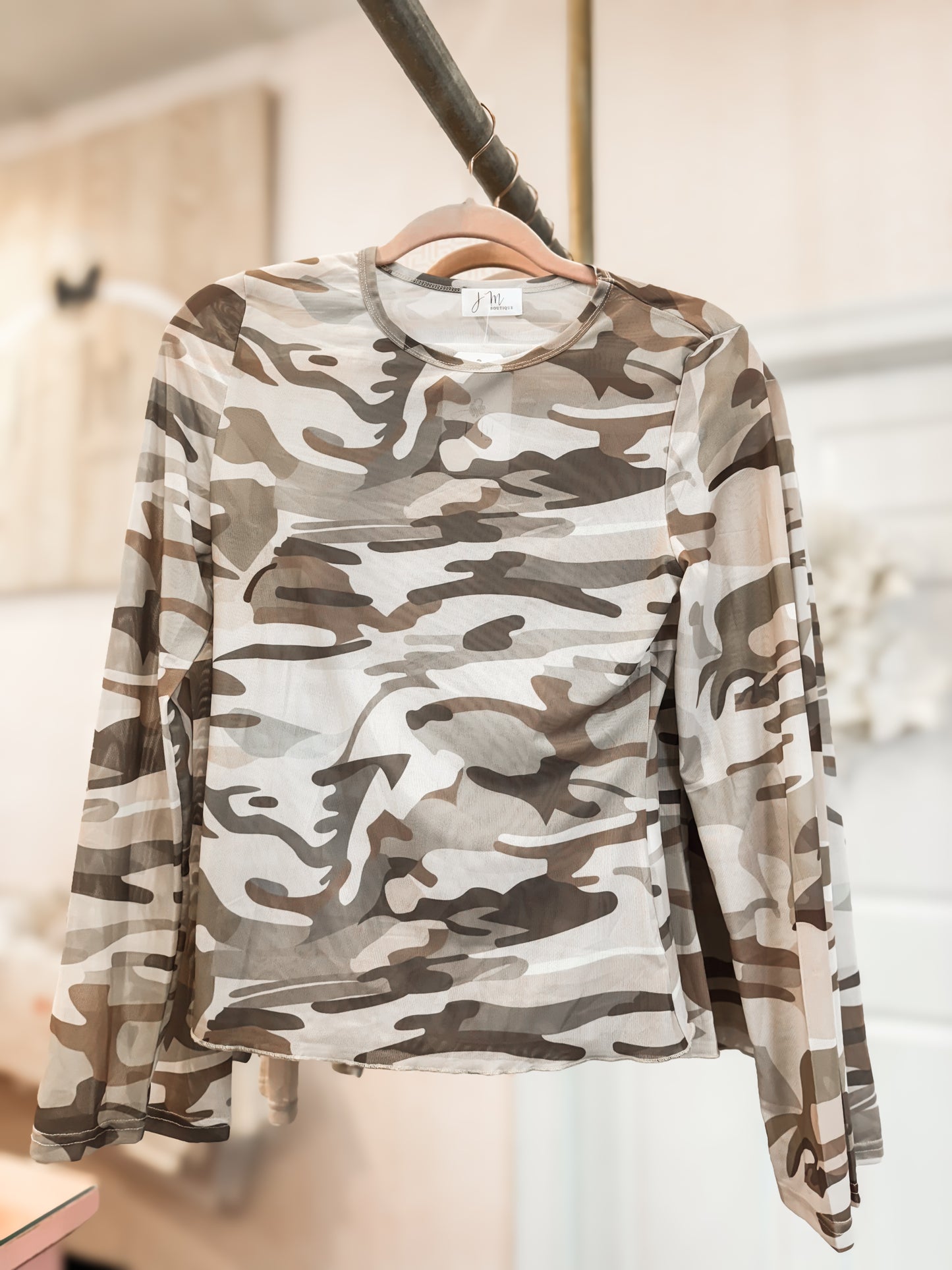 Neutral Camo Mesh Top