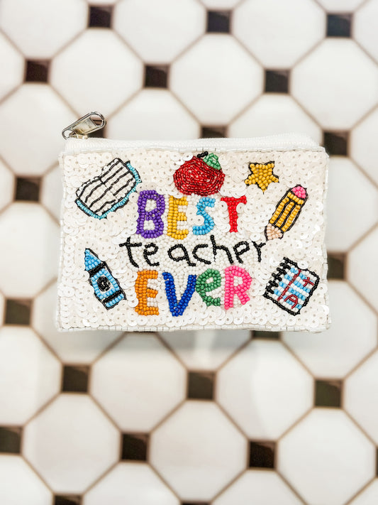 Best Teacher Ever Beaded Mini Coin Purse