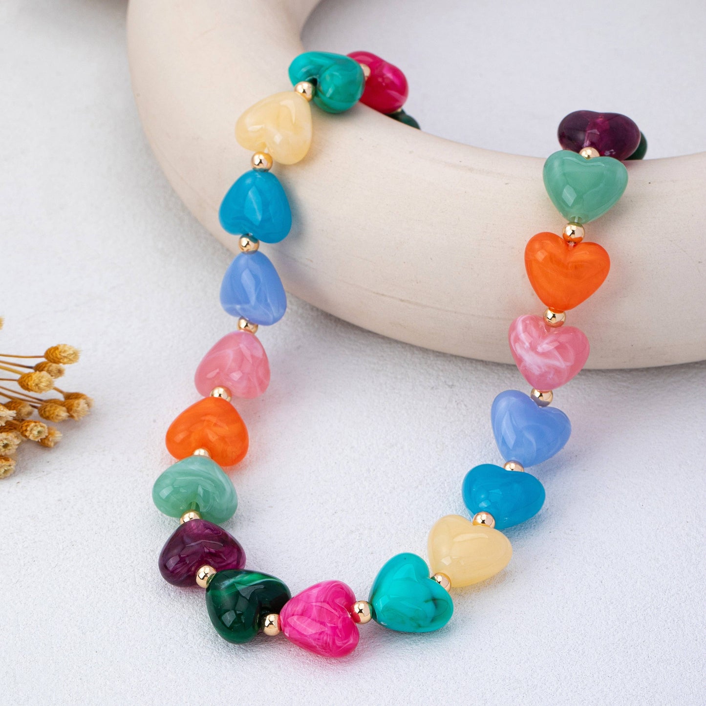 Resin Heart Bead Necklace - Multi