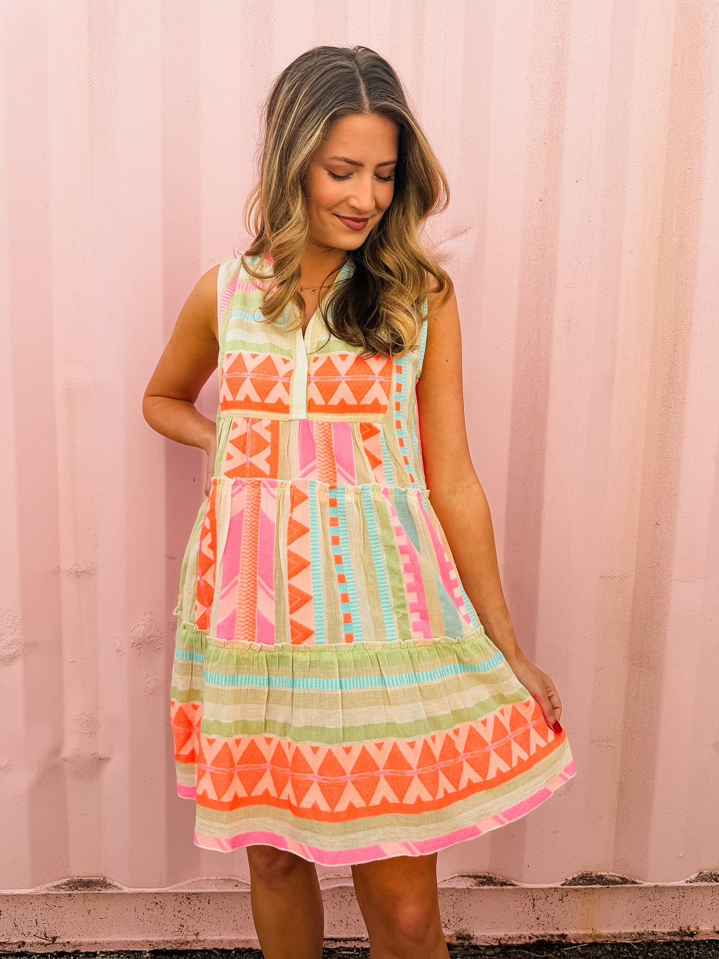 Elan Venus Dress - Neon Aztec