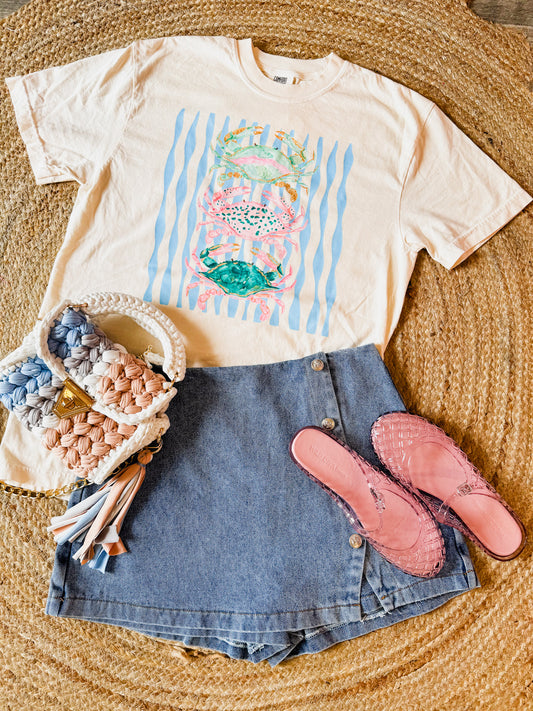Striped Crab Graphic Tee - Ivory