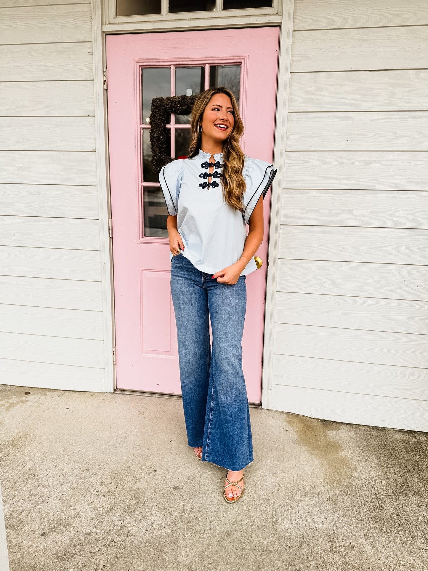 Fly Away Ruffle Layered Flutter Sleeve Top - Baby Blue