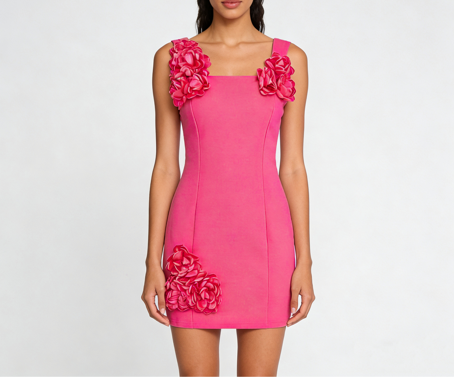 Peace Makeer 3D Floral A-Line Mini Dress - Fuchsia